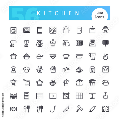 Kitchen Line Icons Set