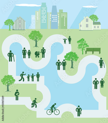 Menschen in einer Parkanlage, icon, illustration