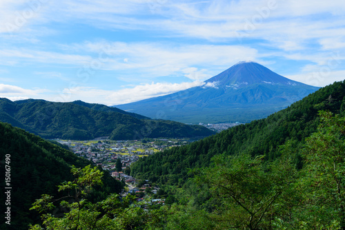 山梨 富士山と集落 富士見橋