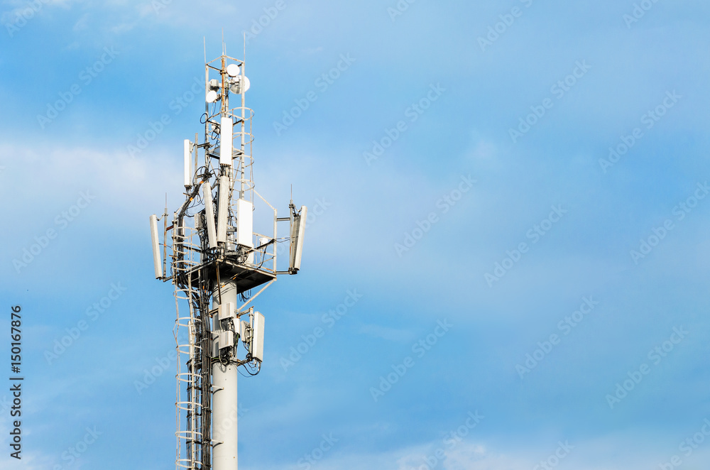 Large Communications Tower on a Blue Sky Large Communications Tower on a Blue Sky