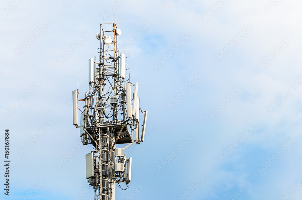 Large Communications Tower on a Blue Sky Large Communications Tower on a Blue Sky