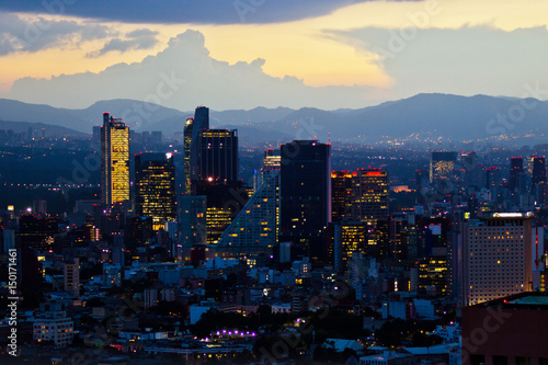 Mexico city at sunset time photo
