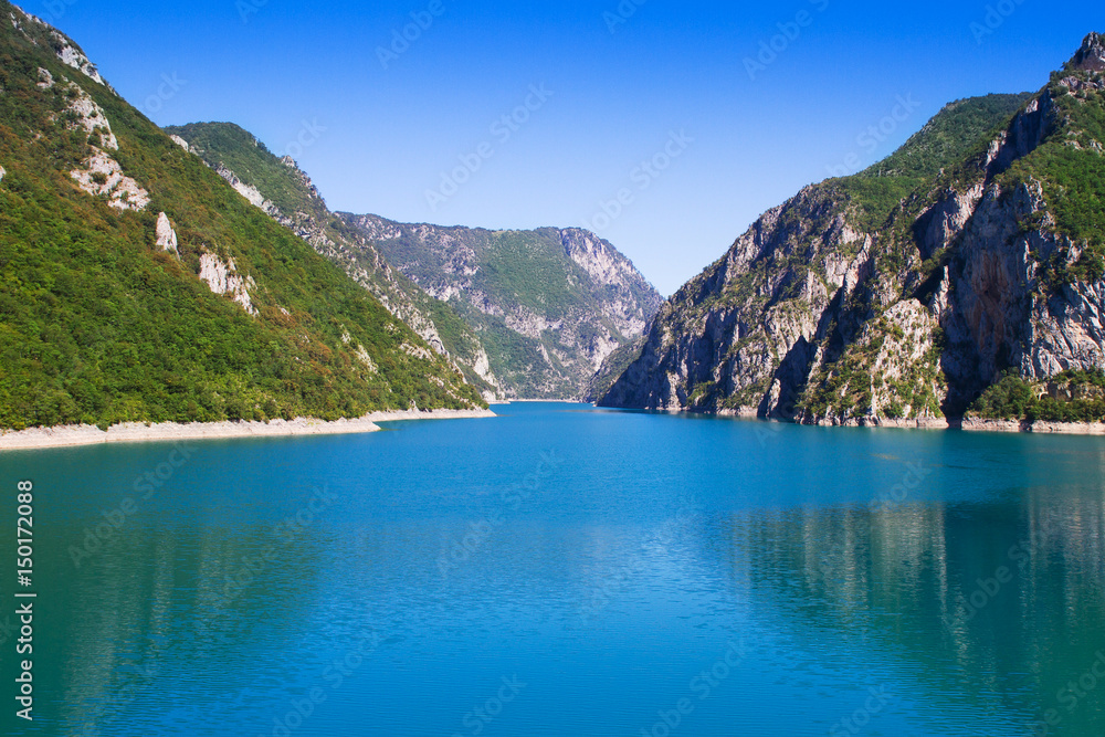 Beautiful landscape with river and mountains view