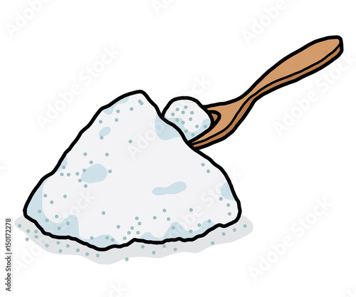 wooden spoon, sugar or salt pile  / cartoon vector and illustration, hand drawn style, isolated on white background.