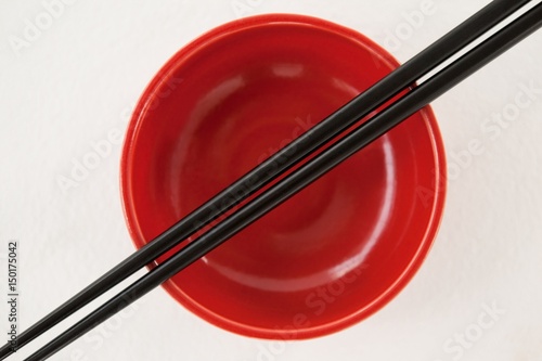 Pair of chopsticks over a bowl