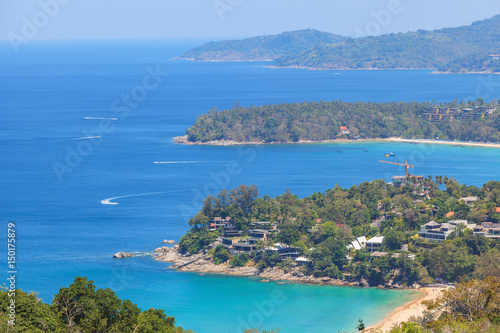 Landscape of Karon and Kata Beaches with blue sky background at Phuket, Thailand.