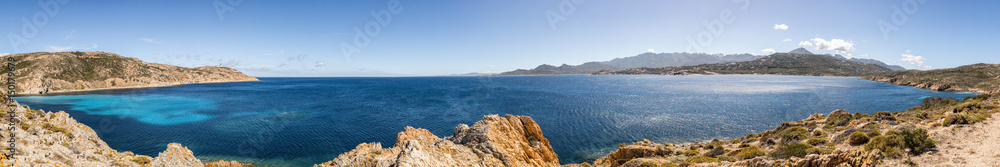 Panoramic of Revellata lighthouse and Calvi in Corsica
