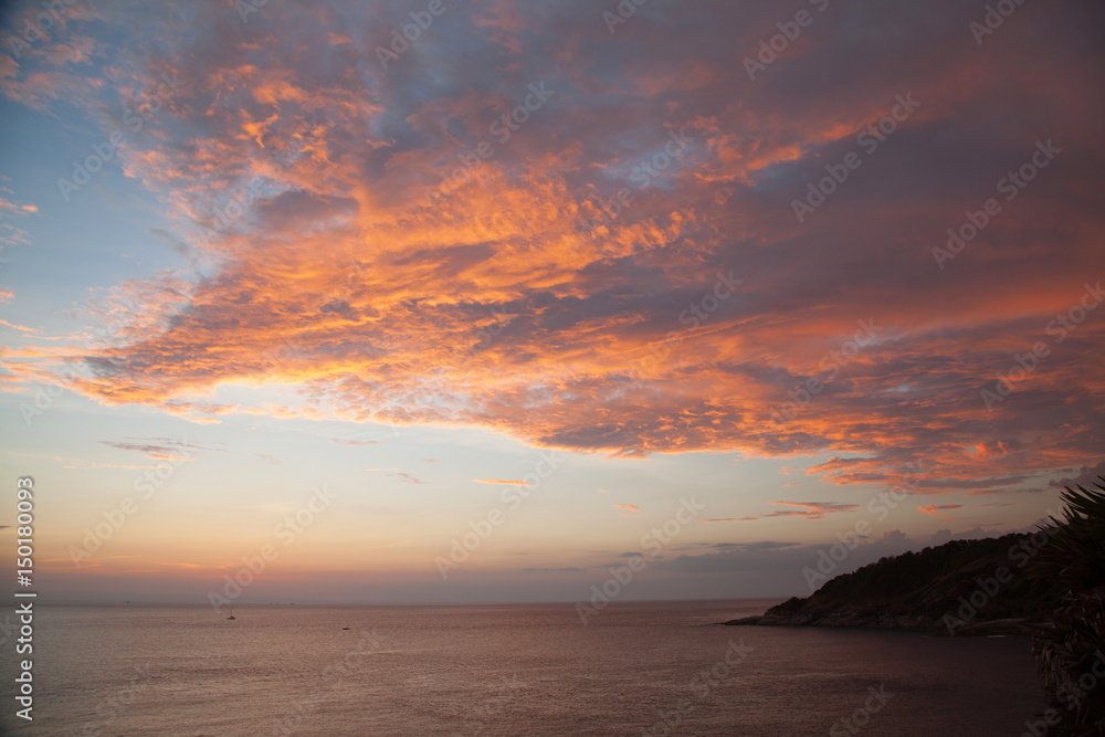 Beautiful sunset at Promthep cape view point, Phuket, Thailand