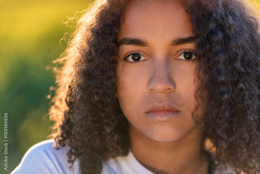 Sad Mixed Race African American Teenager Woman Sad Mixed Race African American Teenager Woman