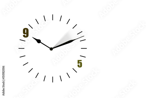 clock hands and numbers on white background, time management concept, working hours concept