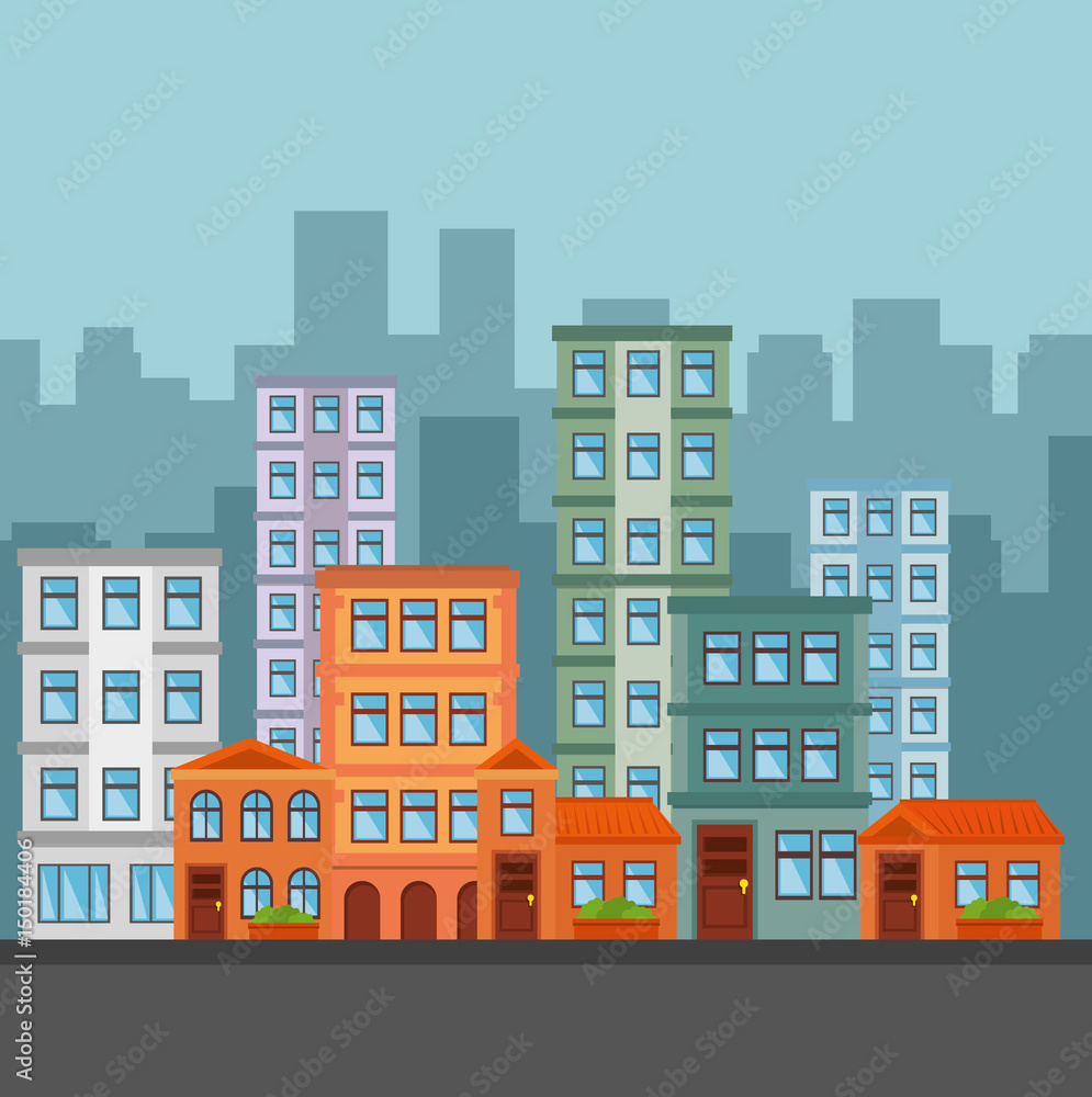 city landscape buildings icon vector illustration design