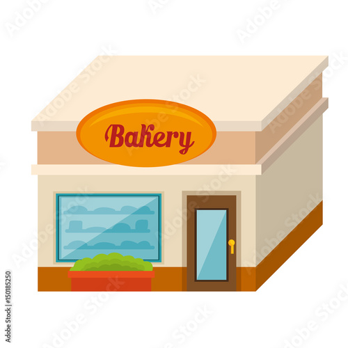 Isometric bakery building over white background. Vector illustration.