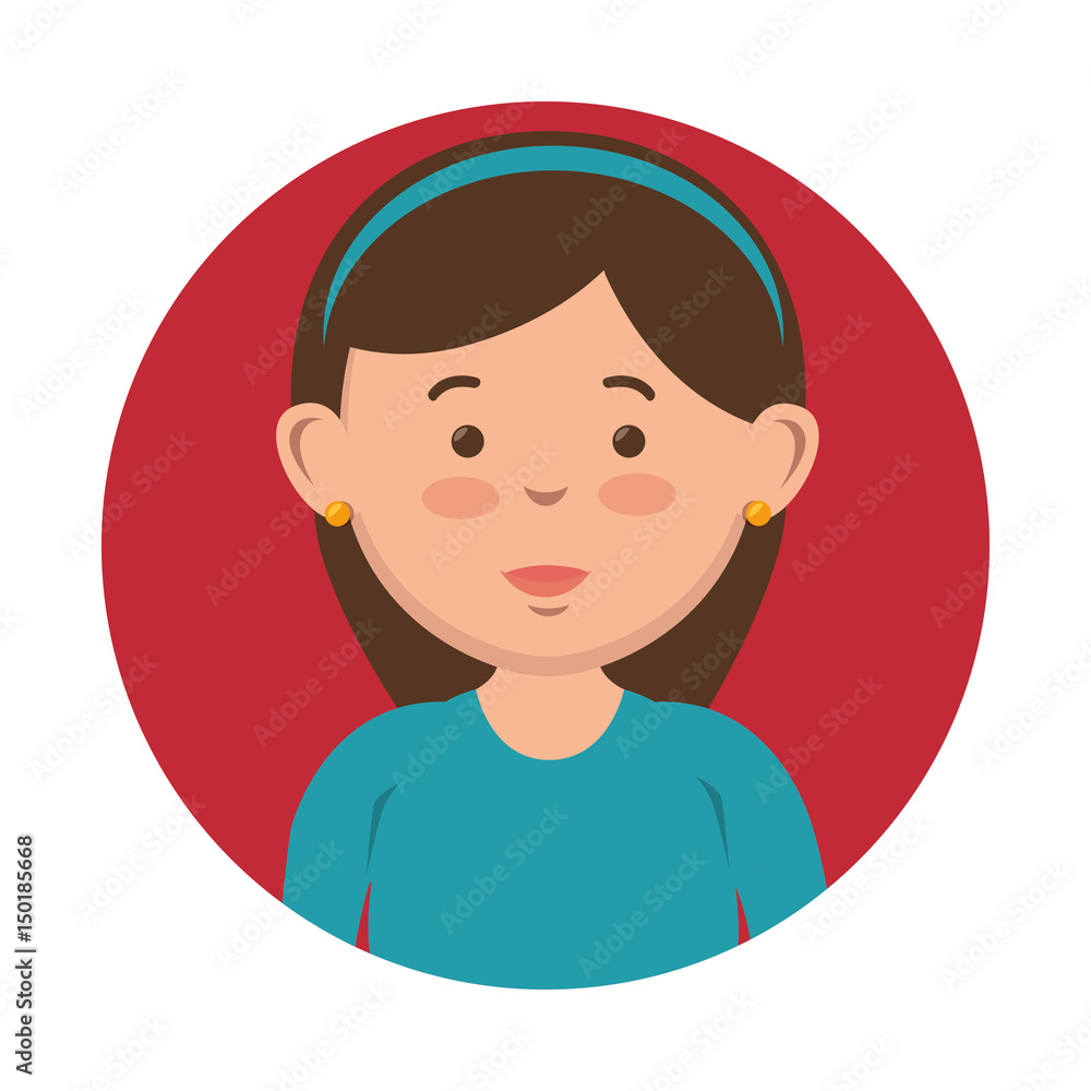 Brunette girl with headband icon over red and white background. Vector illustration. Brunette girl with headband icon over red and white background. Vector illustration.