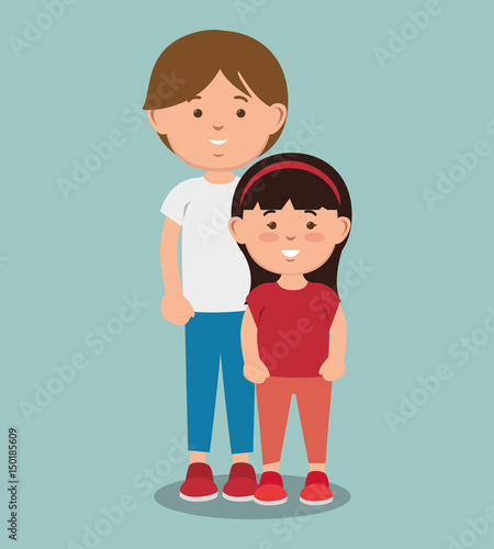 Teenager boy standing  next to girl over blue background. Vector illustration.