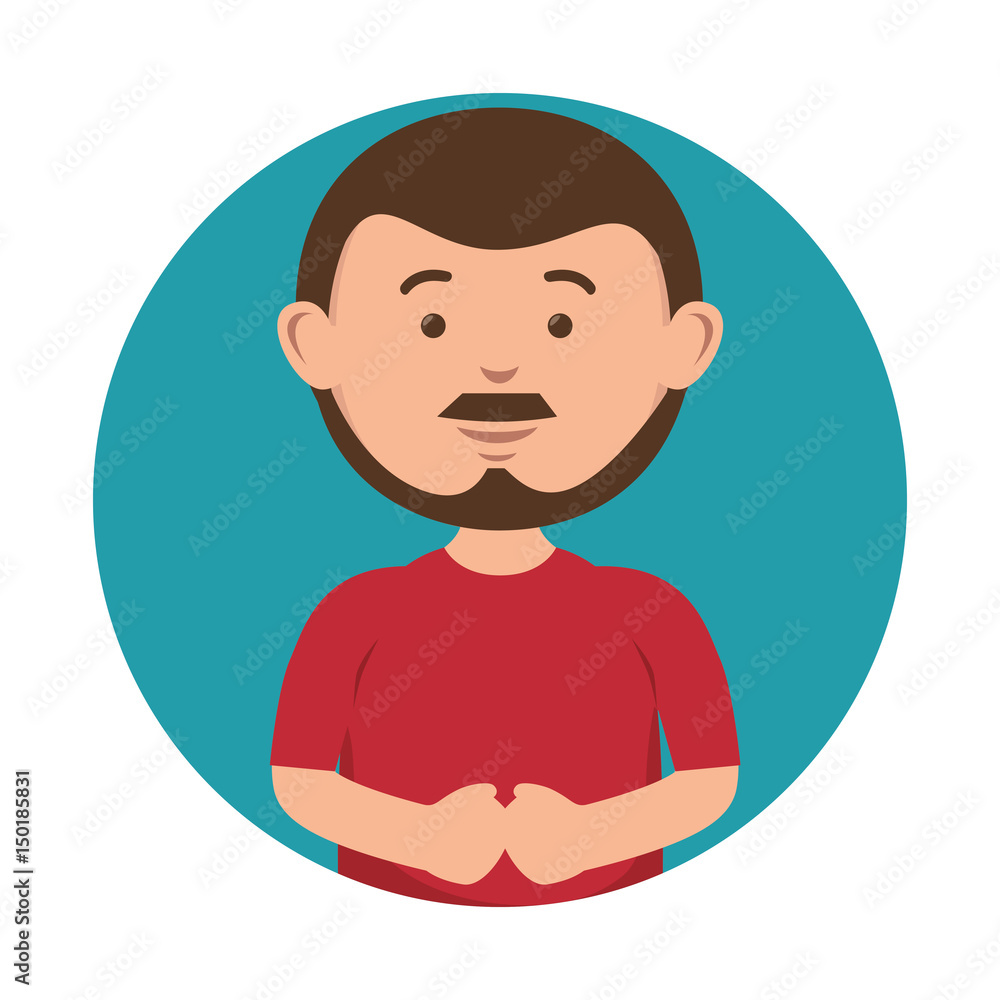A brunette bearded man icon over blue and white background. Vector illustration.