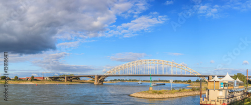 Beautiful construction of panorama Waal bridge over river  Nijmegen Netherlands