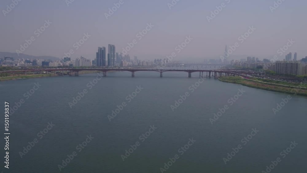 Aerial Korea Seoul April 2017 Waterfront Sunny Day Aerial Korea Seoul April 2017 Waterfront Sunny Day
