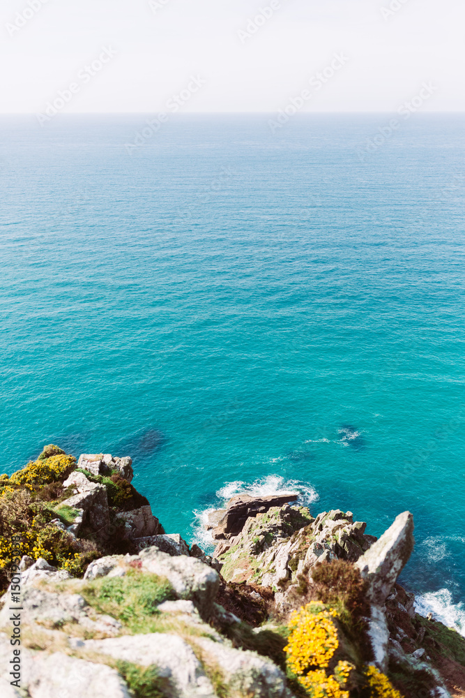 Coast in Cornwall - colourful with blue ocean