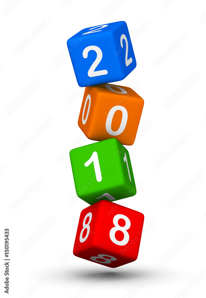 2018 year sign. Flying baby blocks with number 2018. 2018 year sign. Flying baby blocks with number 2018.