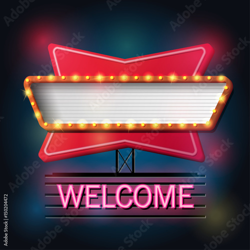 Welcome signboard retro style with light frame