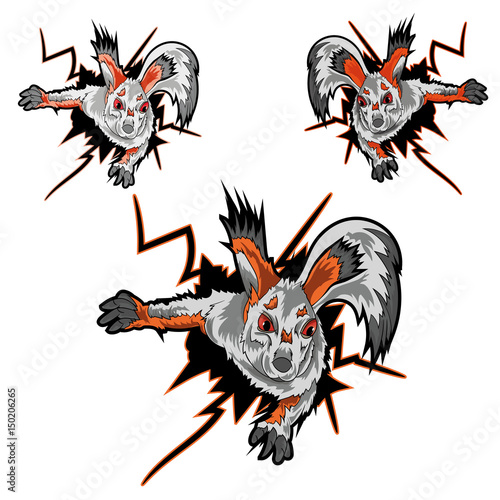 The sticker of the squirrel crawls out of the hole