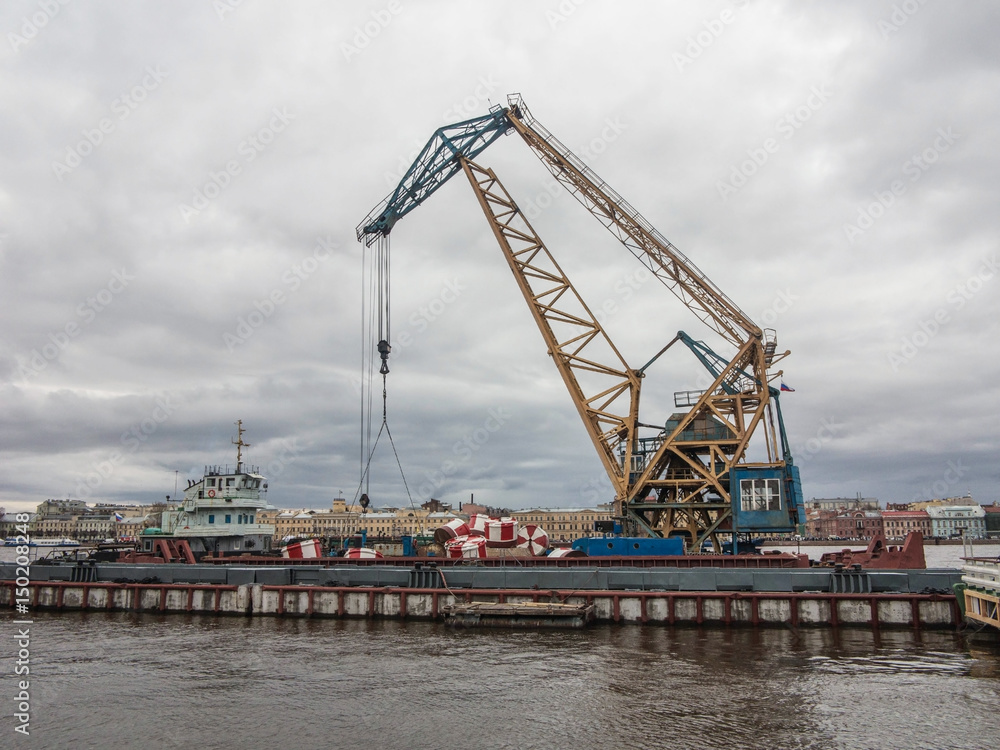 Cargo crane in the port city of St. Petersburg