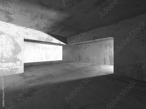 Dark basement empty room interior. Concrete walls