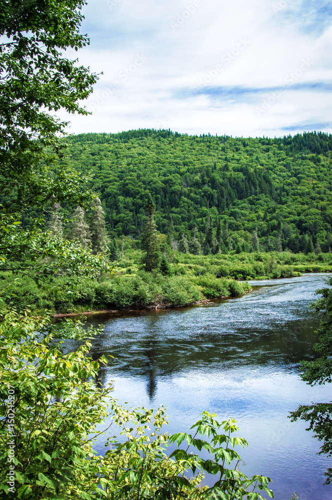 Panoramic view of Jacques Cartier River, Jacques Cartier Naional Park, Quebec Panoramic view of Jacques Cartier River, Jacques Cartier Naional Park, Quebec