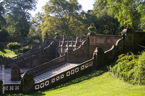 Grand staircases of Bethesda Terrace and trees at Central Park