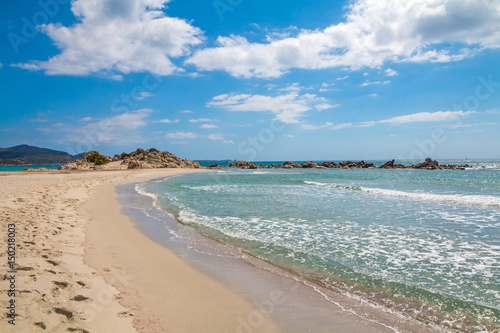 Rocks in crystal clear sea water of Villasimius beach  Sardinia island  Italy