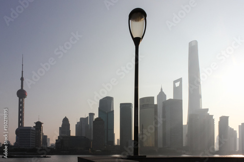 Photography shanghai skyline on huangpu river