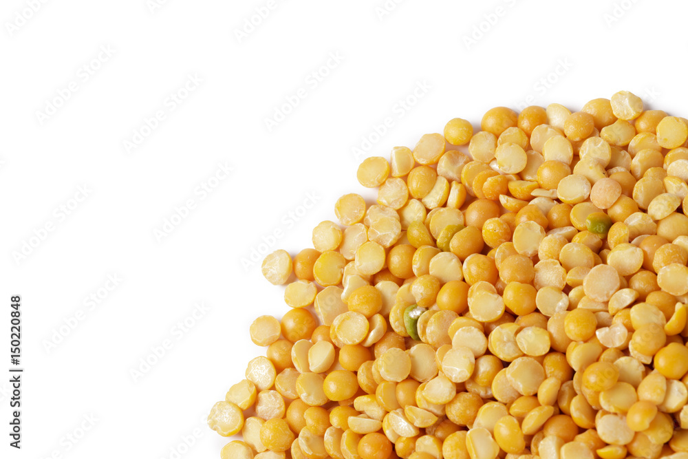 Dry yellow split peas isolated on white. Dry yellow split peas isolated on white.