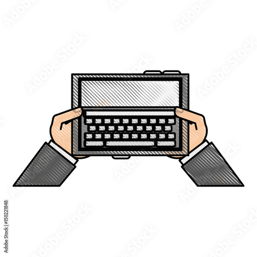 color blurred stripe hands holding a tablet tech device vector illustration photo