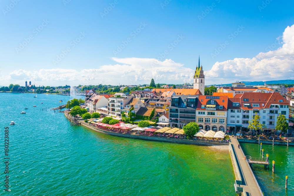 Obraz Panorama view of a marina of the german city Friedrichshafen.