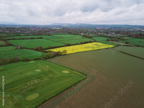 Aerial view of canola and farm fields