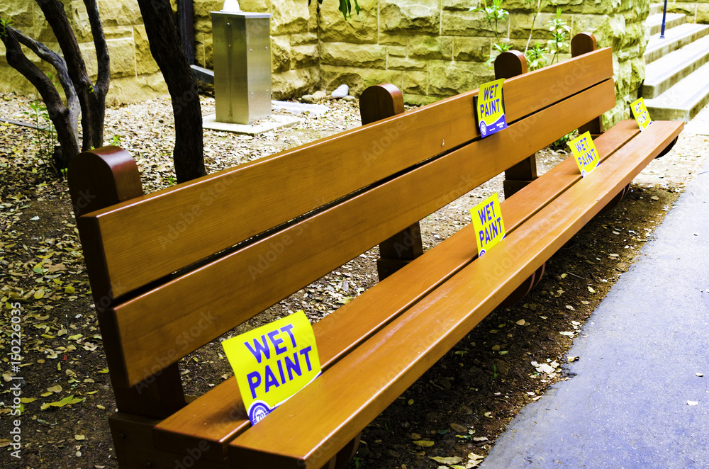 Wet Paint Sign on a Public Garden Bench Stock Photo Adobe Stock