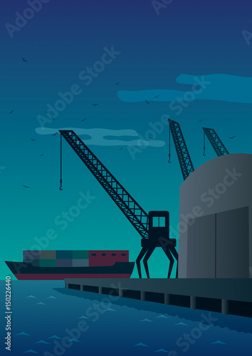 Port / Illustration of port at night. 