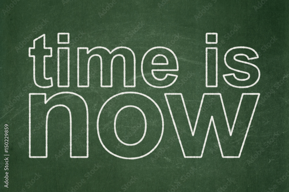 Obraz premium Timeline concept: Time is Now on chalkboard background