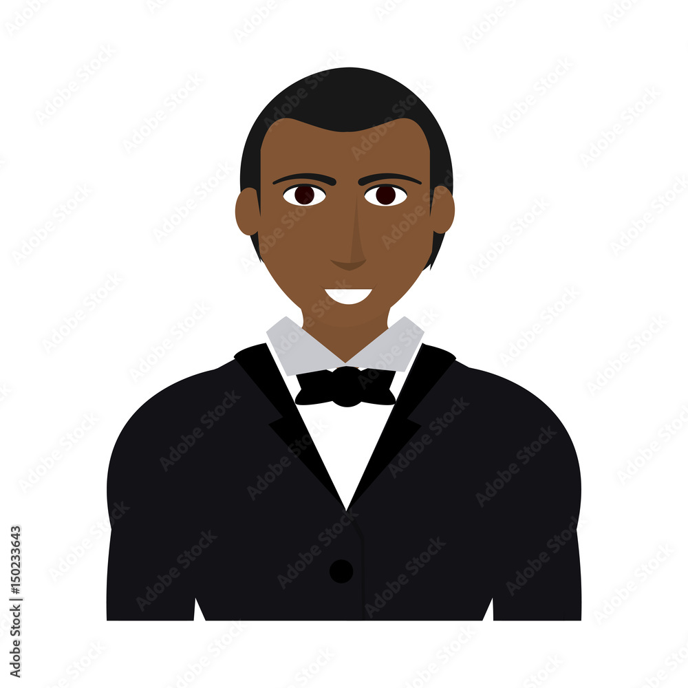 handsome dark skin man with muscular body wearing suit icon image vector illustration design 
