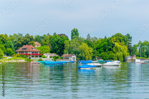 View of a lakeside promenade of the swiss city Radolfzell am Bodensee. photo