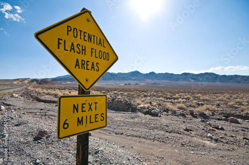 Flash flood warning sign in the desert