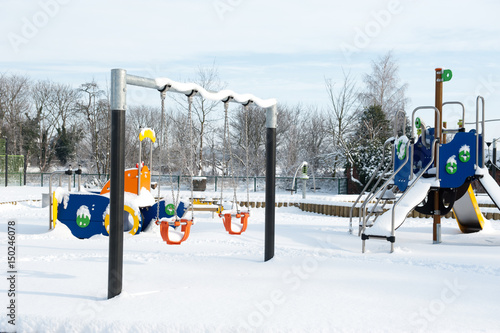Abandoned playground in the winter