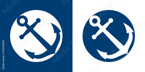 Icono plano circulo con ancla azul y blanco
