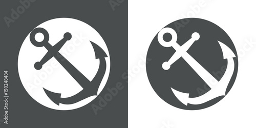 Icono plano circulo con ancla gris y blanco