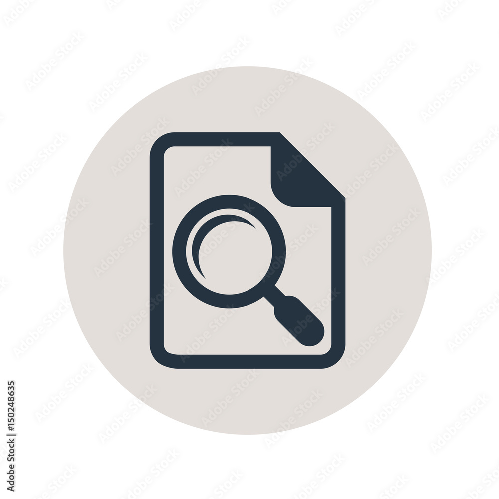 Icono plano lupa en documento en circulo gris Icono plano lupa en documento en circulo gris