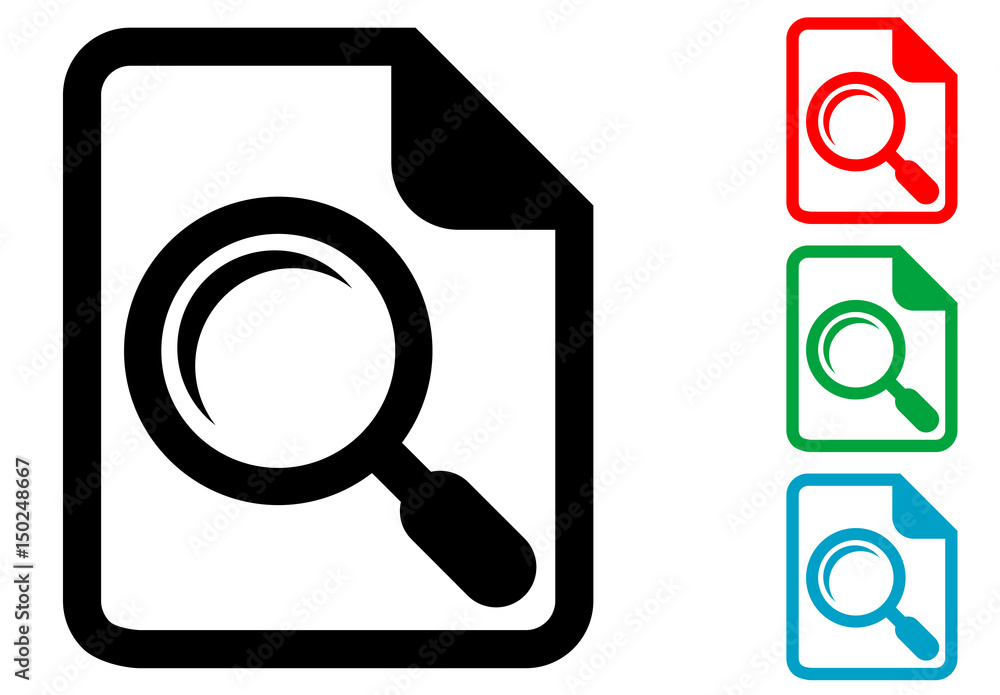 Icono plano lupa en documento varios colores Icono plano lupa en documento varios colores