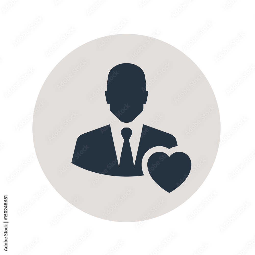 Icono plano usuario con corazon en circulo gris Icono plano usuario con corazon en circulo gris