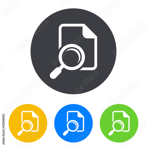 Icono plano documento con lupa en circulo varios colores