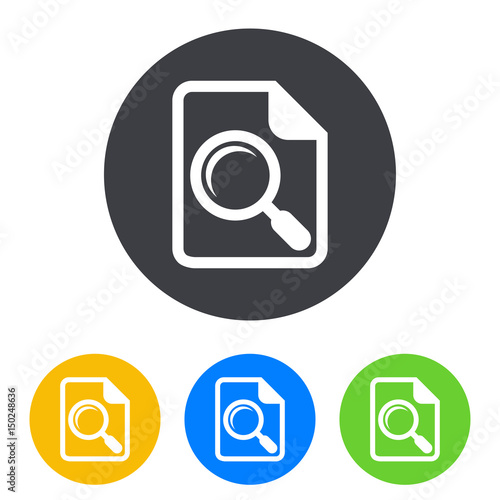Icono plano lupa en documento en circulo varios colores
