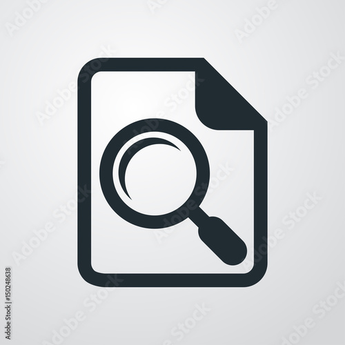 Icono plano lupa en documento en fondo degradado